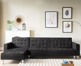 NNEDPE Sarantino Faux Velvet Corner Wooden Sofa Bed Couch with Chaise - Black