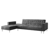 NNEDPE Sarantino Faux Velvet Corner Wooden Sofa Bed Couch with Chaise - Grey