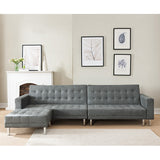 NNEDPE Sarantino Faux Velvet Corner Wooden Sofa Bed Couch with Chaise - Grey