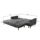 NNEDPE Sarantino Faux Velvet Corner Wooden Sofa Bed Couch with Chaise - Grey