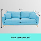NNEDPE Sarantino 3 Seater Faux Velvet Wooden Sofa Bed Couch Furniture - Blue