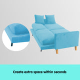 NNEDPE Sarantino 3 Seater Faux Velvet Wooden Sofa Bed Couch Furniture - Blue