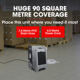 NNEMB 90L/day Commercial Industrial LGR Air Dehumidifier for Mould-Portable-Stackable-LCD Display-Wheels