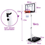 NNEMB Portable Basketball Hoop Stand System Height Adjustable Net Ring Kids