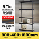 NNEDPE 5 Shelf Storage Rack - Galvanized Steel 180x90cm