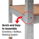 NNEDPE 5 Shelf Adjustable Storage Rack Work Table Galvanized Steel 180x90cm