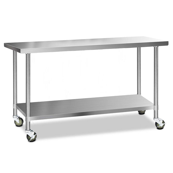 NNEDSZ 304 Stainless Steel Kitchen Benches Work Bench Food Prep Table with Wheels 1829MM x 610MM