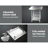 NNEDSZ 762 x 762mm Commercial Stainless Steel Kitchen Bench with 4pcs Castor Wheels