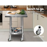 NNEDSZ 762 x 762mm Commercial Stainless Steel Kitchen Bench with 4pcs Castor Wheels