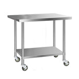 NNEDSZ 1219 x 762mm Commercial Stainless Steel Kitchen Bench with 4pcs Castor Wheels