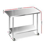 NNEDSZ 1219 x 762mm Commercial Stainless Steel Kitchen Bench with 4pcs Castor Wheels