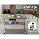 NNEDSZ 1219 x 762mm Commercial Stainless Steel Kitchen Bench with 4pcs Castor Wheels