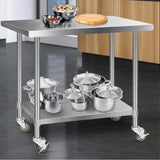 NNEDSZ 1219 x 762mm Commercial Stainless Steel Kitchen Bench with 4pcs Castor Wheels