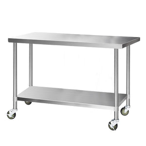 NNEDSZ 1524 x 762mm Commercial Stainless Steel Kitchen Bench with 4pcs Castor Wheels