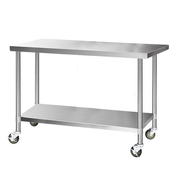 NNEDSZ 1524 x 762mm Commercial Stainless Steel Kitchen Bench with 4pcs Castor Wheels