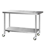 NNEDSZ 1524 x 762mm Commercial Stainless Steel Kitchen Bench with 4pcs Castor Wheels
