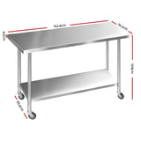 NNEDSZ 1524 x 762mm Commercial Stainless Steel Kitchen Bench with 4pcs Castor Wheels