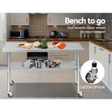 NNEDSZ 1524 x 762mm Commercial Stainless Steel Kitchen Bench with 4pcs Castor Wheels