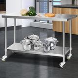 NNEDSZ 1524 x 762mm Commercial Stainless Steel Kitchen Bench with 4pcs Castor Wheels