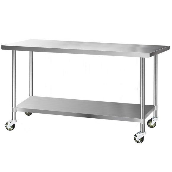 NNEDSZ 1829 x 762mm Commercial Stainless Steel Kitchen Bench with 4pcs Castor Wheels