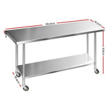 NNEDSZ 1829 x 762mm Commercial Stainless Steel Kitchen Bench with 4pcs Castor Wheels