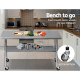 NNEDSZ 1829 x 762mm Commercial Stainless Steel Kitchen Bench with 4pcs Castor Wheels