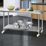 NNEDSZ 1829 x 762mm Commercial Stainless Steel Kitchen Bench with 4pcs Castor Wheels