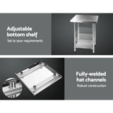 NNEDSZ 430 Stainless Steel Kitchen Benches Work Bench Food Prep Table with Wheels 610MM x 610MM