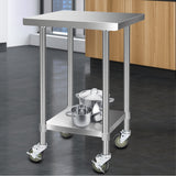 NNEDSZ 430 Stainless Steel Kitchen Benches Work Bench Food Prep Table with Wheels 610MM x 610MM