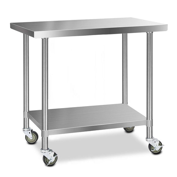 NNEDSZ 430 Stainless Steel Kitchen Benches Work Bench Food Prep Table with Wheels 1219MM x 610MM