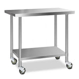 NNEDSZ 430 Stainless Steel Kitchen Benches Work Bench Food Prep Table with Wheels 1219MM x 610MM