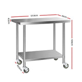 NNEDSZ 430 Stainless Steel Kitchen Benches Work Bench Food Prep Table with Wheels 1219MM x 610MM