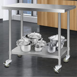 NNEDSZ 430 Stainless Steel Kitchen Benches Work Bench Food Prep Table with Wheels 1219MM x 610MM