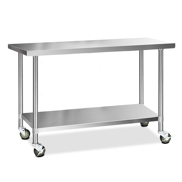 NNEDSZ 430 Stainless Steel Kitchen Benches Work Bench Food Prep Table with Wheels 1524MM x 610MM