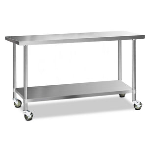 NNEDSZ 430 Stainless Steel Kitchen Benches Work Bench Food Prep Table with Wheels 1829MM x 610MM