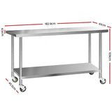 NNEDSZ 430 Stainless Steel Kitchen Benches Work Bench Food Prep Table with Wheels 1829MM x 610MM
