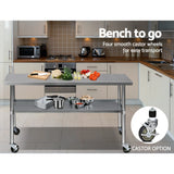 NNEDSZ 430 Stainless Steel Kitchen Benches Work Bench Food Prep Table with Wheels 1829MM x 610MM