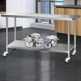 NNEDSZ 430 Stainless Steel Kitchen Benches Work Bench Food Prep Table with Wheels 1829MM x 610MM