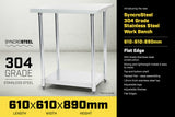 NNEDPE 304 Stainless Steel Prep Kitchen Work Bench 610 x 610mm