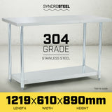 NNEDPE 304 Stainless Steel Prep Kitchen Work Bench 1219 x 610mm
