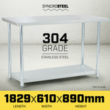 NNEDPE 304 Stainless Steel Kitchen Prep Bench Table 610 x 1829