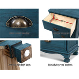 NNEDSZ Bedside Tables Drawers Side Table Cabinet Vintage Blue Storage Nightstand