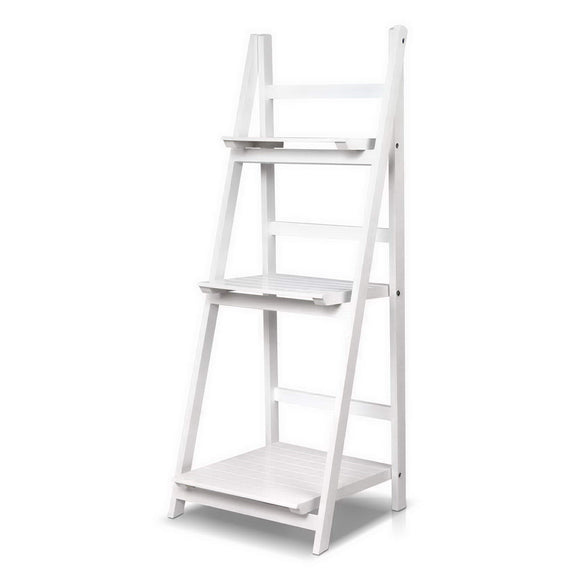 NNEDSZ Display Shelf 3 Tier Wooden Ladder Stand Storage Book Shelves Rack White