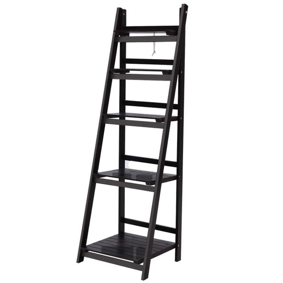 NNEDSZ Display Shelf 5 Tier Wooden Ladder Stand Storage Book Shelves Rack Coffee
