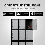 NNEMB 12-Door Metal Storage Lockers-for Gym-Office-Black and Light Grey