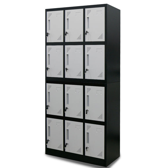 NNEMB 12-Door Metal Storage Lockers-for Gym-Office-Black and Light Grey