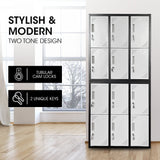 NNEMB 12-Door Metal Storage Lockers-for Gym-Office-Black and Light Grey