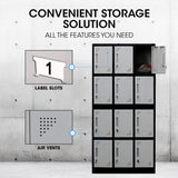 NNEMB 12-Door Metal Storage Lockers-for Gym-Office-Black and Light Grey