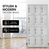 NNEMB 12-Door Metal Storage Lockers-for Gym-Office-Light Grey