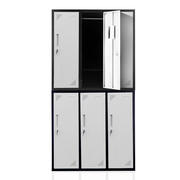 NNEMB 6 Door Metal Storage Cabinet Lockers for Gym Office-Black and Grey